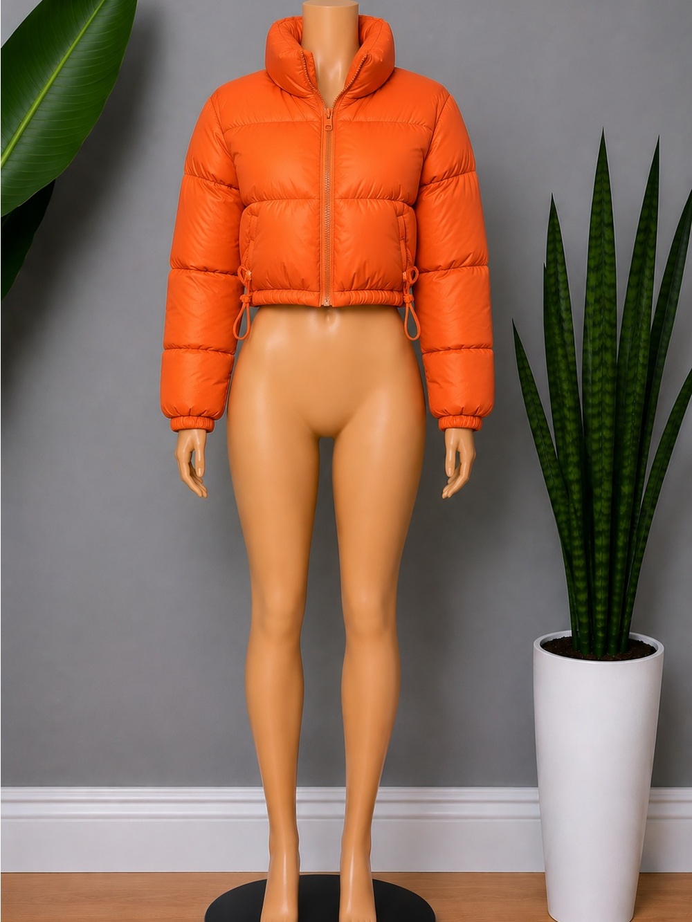 Women's Orange Cropped Puffer Jacket